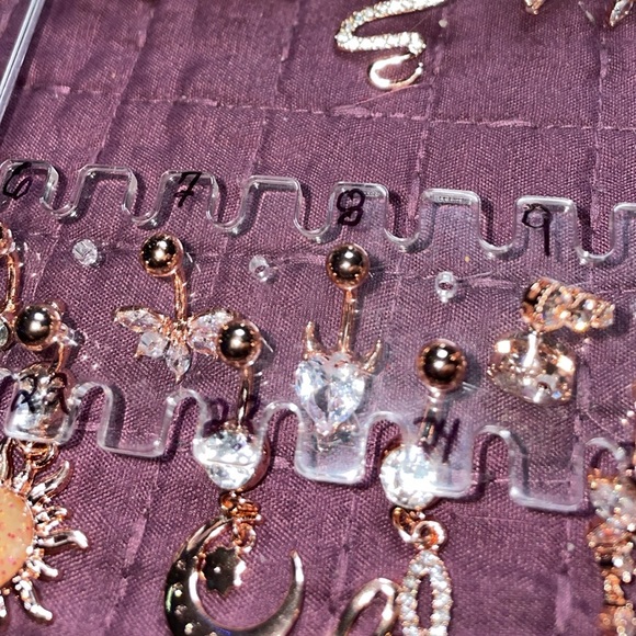 Rose Gold belly Naval Rings dropping dangle 2 piece sexy bling body piercing new - Picture 10 of 16